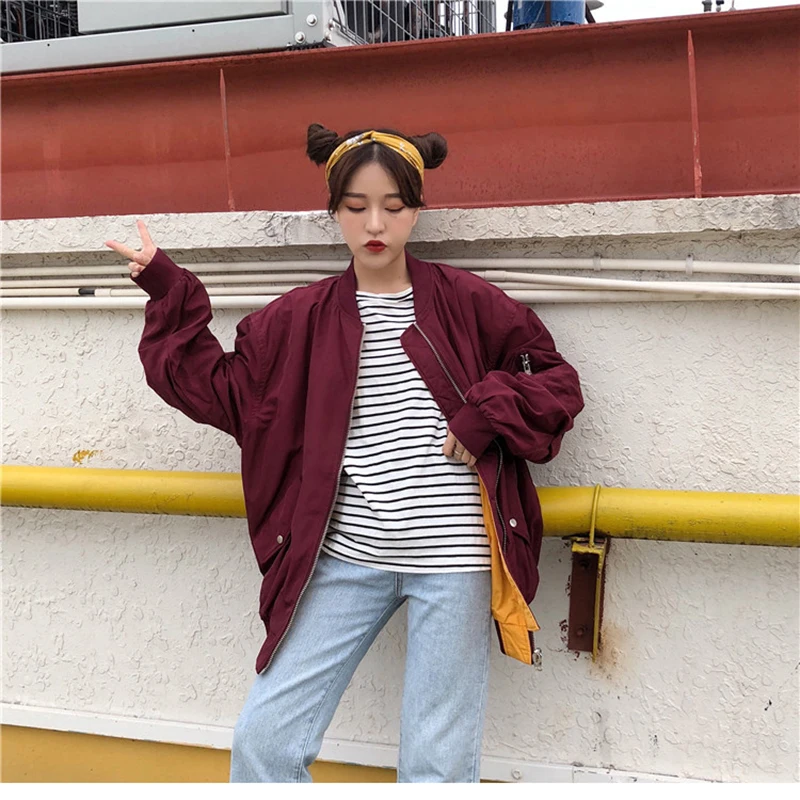 Куртка-бомбер женская, оверсайз, на молнии, с длинным рукавом | Женская ...