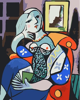 

Picasso works colorings pictures by numbers with Woman reading a book colors picture drawing painting by numbers wall decoration