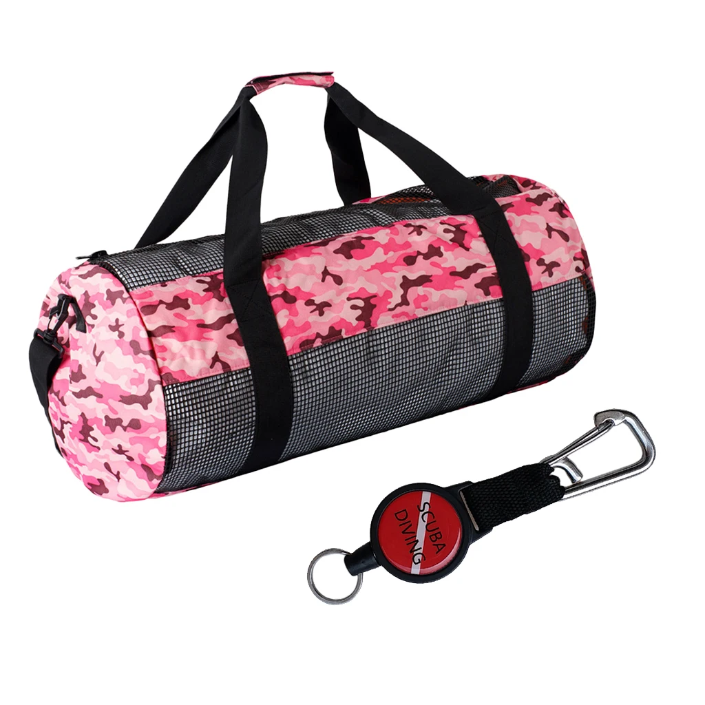 Durable Dive Mesh Duffel Bag Snorkeling Retractor Lanyard Holder Hook Carabiner Diving Bags for Water Sports
