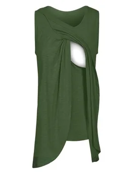 

Women Pregnant Nusring Maternity Sleeveless Straps Splicing Blouse T-Shirt Tops(Green)