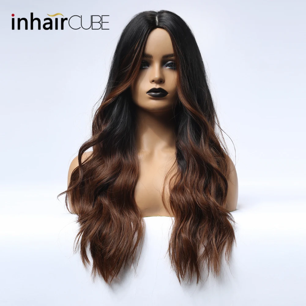 Парик Inhair Cub с темными корнями и эффектом омбре Синтетические длинные парики для