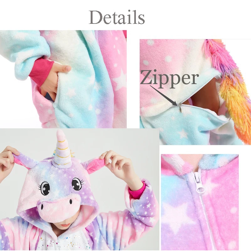 Kids Pajamas Girls Boys Sleepwear Baby Jumpsuit Night Clothes Animal Cartoon Wolf Flannel Unicorn Children's Pyjamas For 6 8 10T
