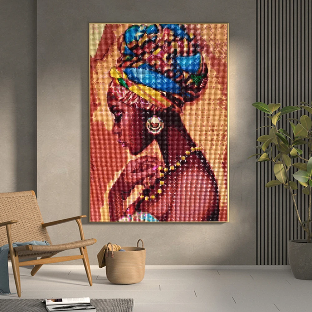 5D Full Diamond Painting African Woman Rhinestones Diamond Embroidery Cross Stitch Portrait Mosaic Decortion