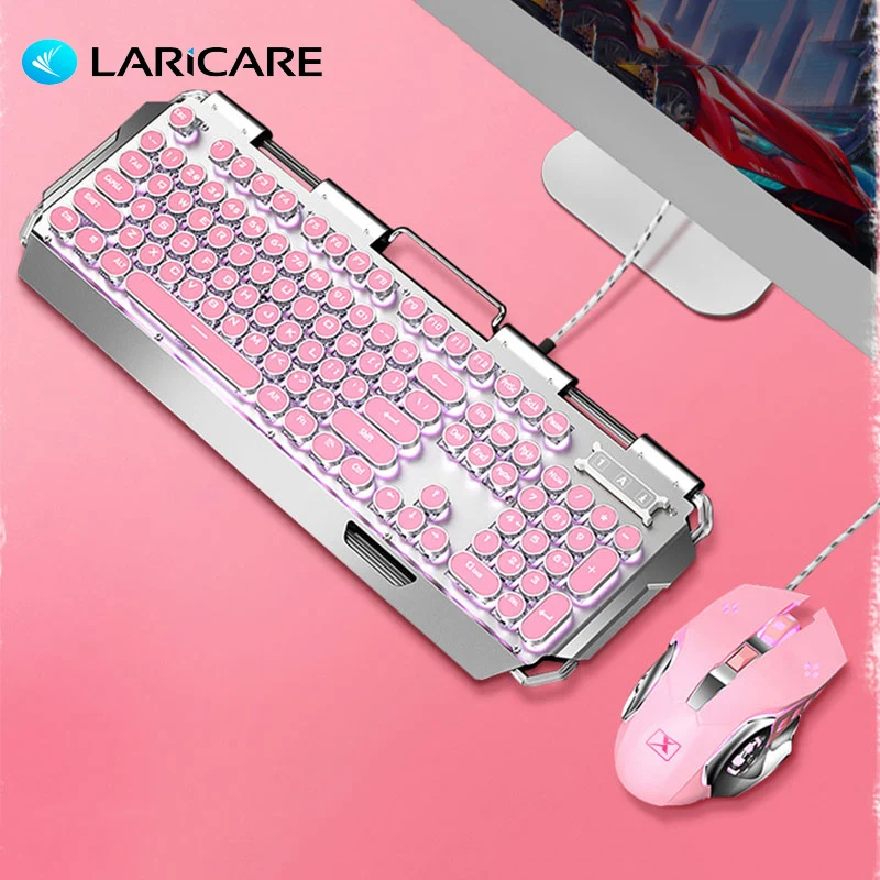 

Backlit gaming Mechanical Keyboard Mouse Kit Retro Punk Gaming Keyboard Mouse Sets Multiple Light Effect for PC Gamers Computer
