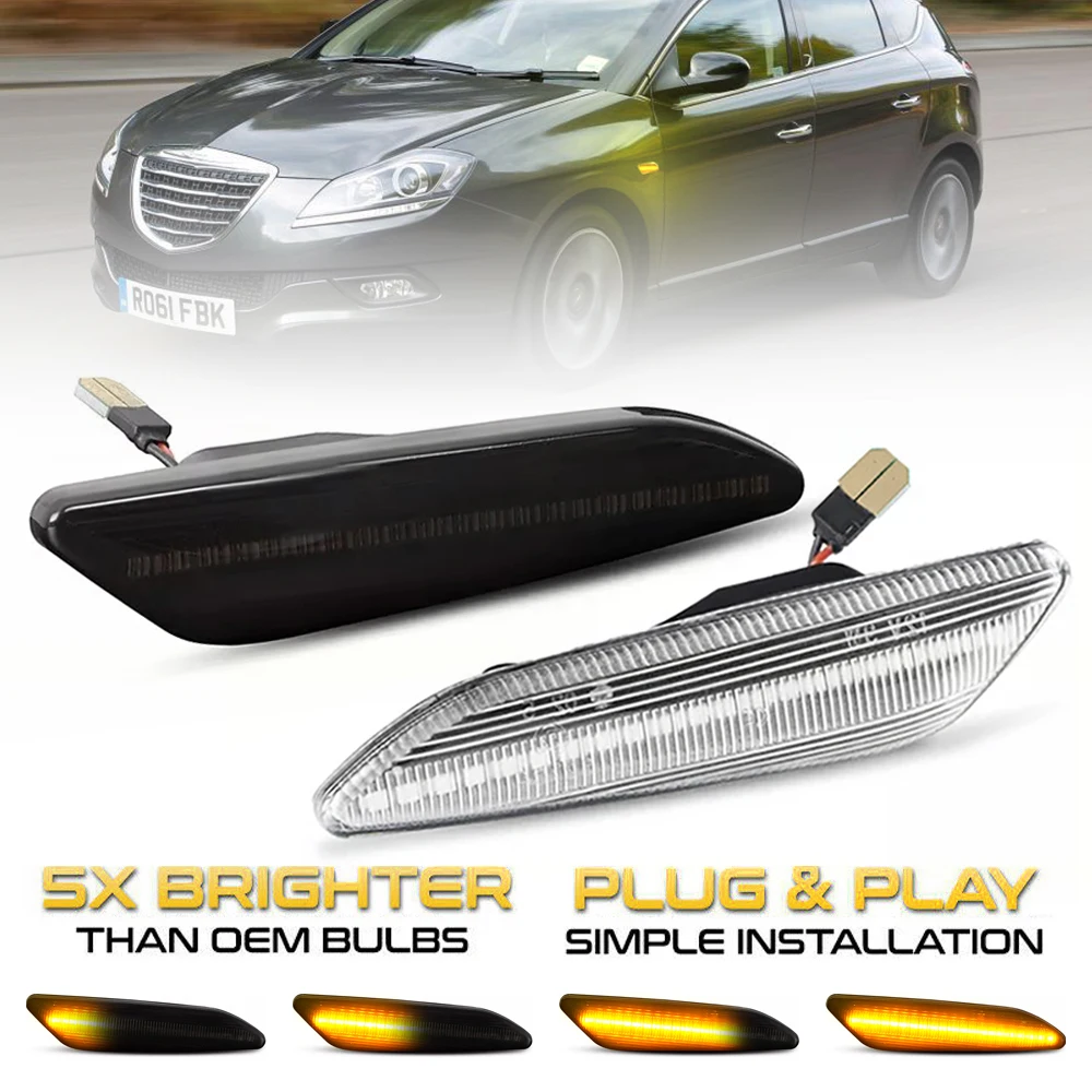 2Pcs LED Dynamic Side Marker Light Arrow Turn Signal Blinker Lamps For Lancia Delta Ypsilon Dodge Neon Chrysler Fiat Tipo Egea | Автомобили