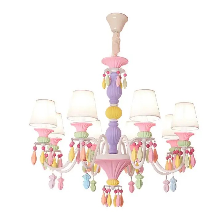 Children's room crystal princess room bedroom lamp LED girl creative macaron chandelier lamps