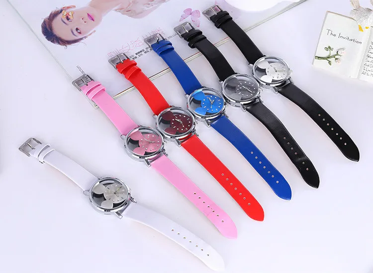 04 Women Men Fashion Mickey Casual Quartz Watch Cartoon Classic Boy Girl Hollow Leather Ladies Watch Most Popular Gift Hot images - 6