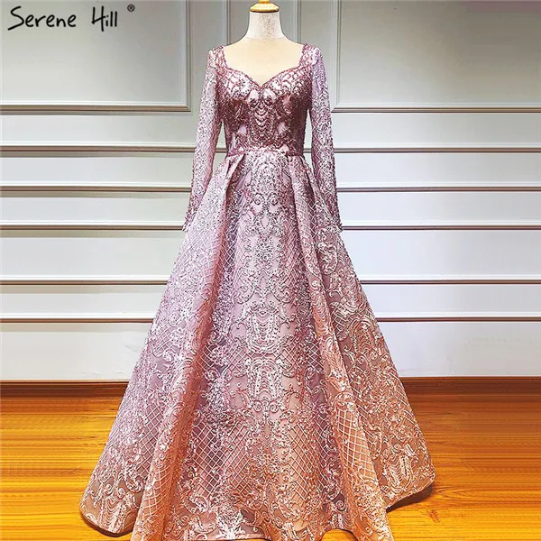 Серен Хилл Дубай синее роскошное сексуальное вечернее платье с v-образным вырезом кружевное платье ручной работы с цветами и длинными рукавами официальное вечернее платье CLA60899 - Цвет: Pink
