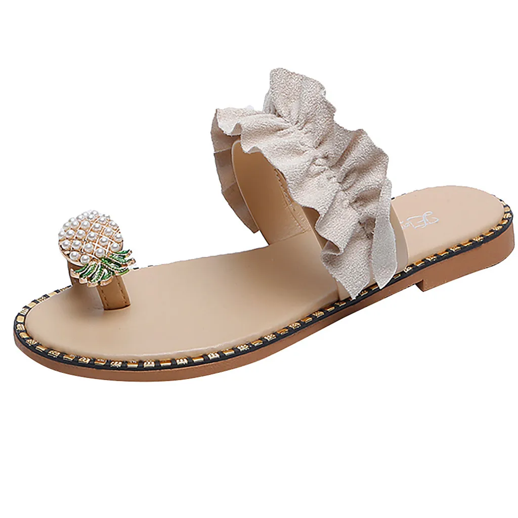 

SAGACE Slippers Women Girls Summer Fashion Pearl Flat Bohemian Style Solid Casual Sandals Clip Toe Open toe Beach Shoes X0115