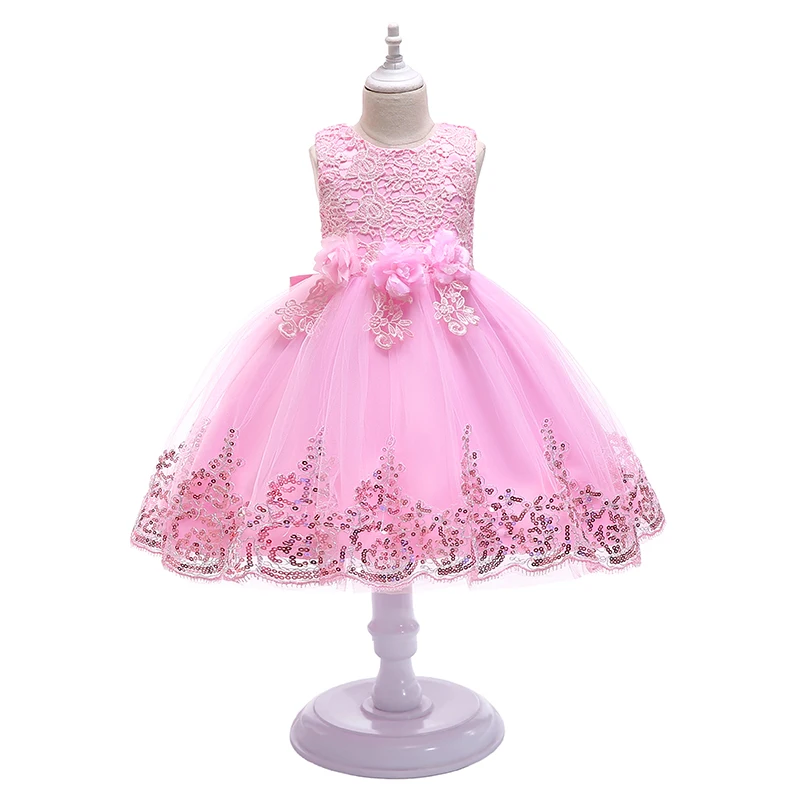 Платье-пачка с цветочным рисунком для девочек; Одежда для девочек; детское платье принцессы на Рождество, день рождения, вечеринку; детское Кружевное платье-пачка для девочек - Color: Pink