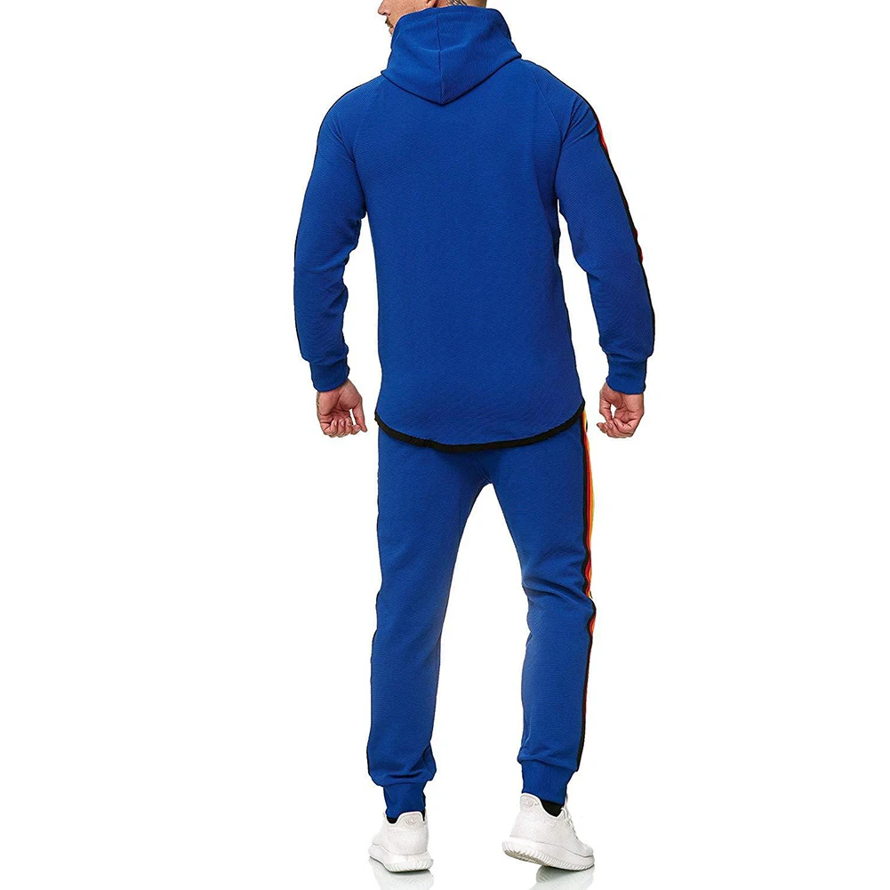 5XL комплекты из 2 предметов спортивный костюм для мужчин бренд осень зима толстовка с капюшоном+ штаны на шнурке мужские полосатые Лоскутные толстовки
