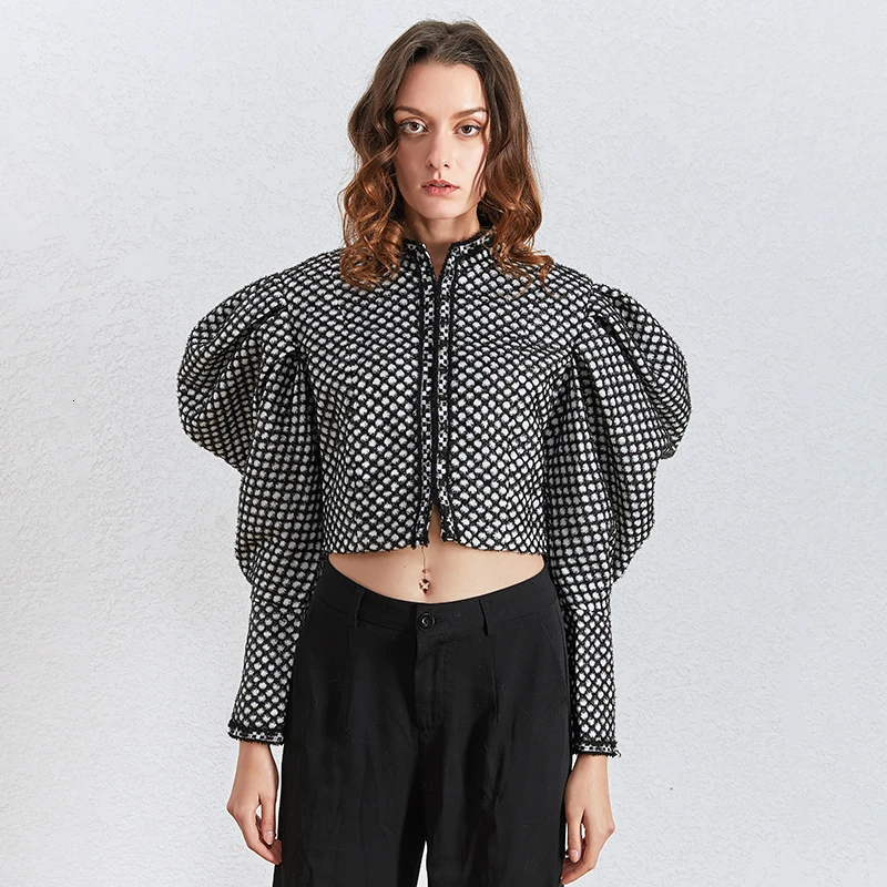 Женские клетчатые куртки TWOTWINSTYLE повседневные короткие пальто с круглым вырезом