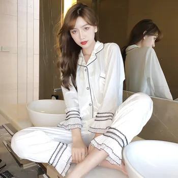 

Pajamas Women Autumn Winter Velour Sleepwer 2 PCS Shirt&Pant Sexy Lace Sleep Set Nightwear Casual Soft Velvet Bathrobe Homewear
