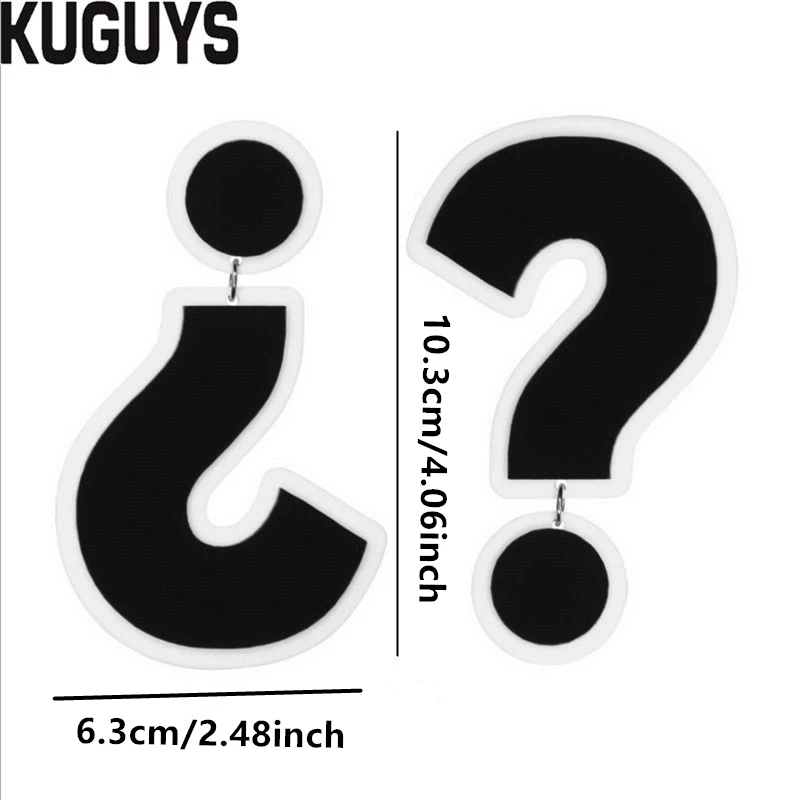 KUGUYS Schwarz-weiße große Symbol-Ohrringe für Damen, Acryl, modischer geometrischer trendiger Schmuck, Hyperbole HipHop-Accessoires – Detail 2