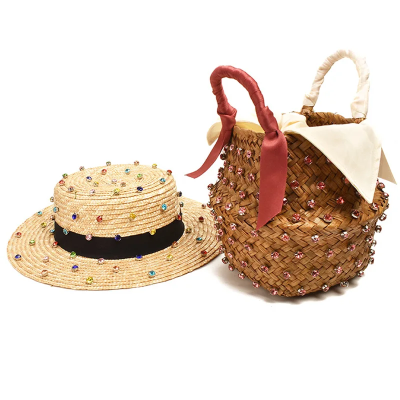 Natural wheat straw handmade diamond sewing decoration jazz straw hat outdoor travel beach hat beach hat women sun hat