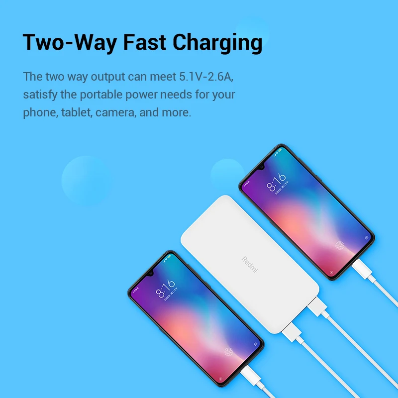 Xiaomi Redmi 10000 мАч Внешний аккумулятор внешний аккумулятор Двойной USB вход выход Двусторонняя зарядка портативный для телефона