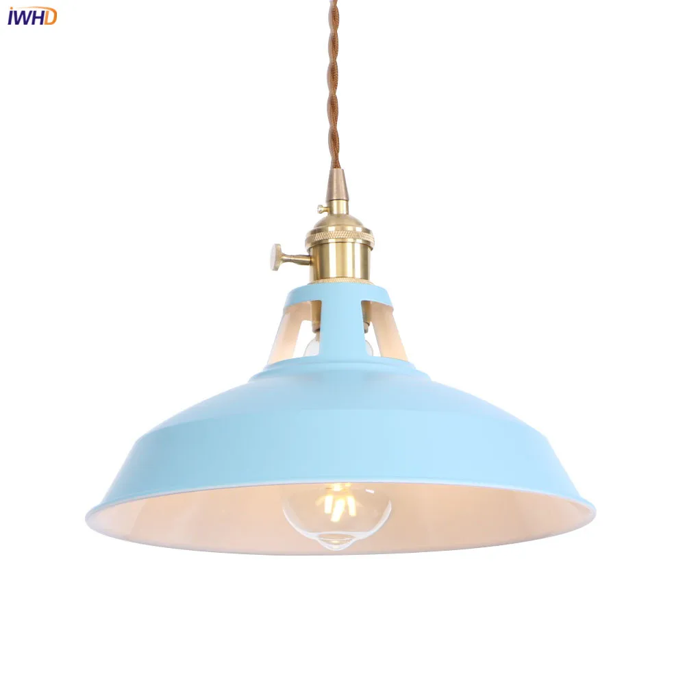 

IWHD Bule Color Edison Pendant Lighting Fixtures Bedroom Dinning Living Room Light Loft Industrial Decor Vintage Lamp Hanglamp