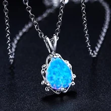 Модное ожерелье с подвеской в виде капли воды с геометрическим синим имитацией огненного опала, ожерелье для женщин, аксессуары, богемный подарок