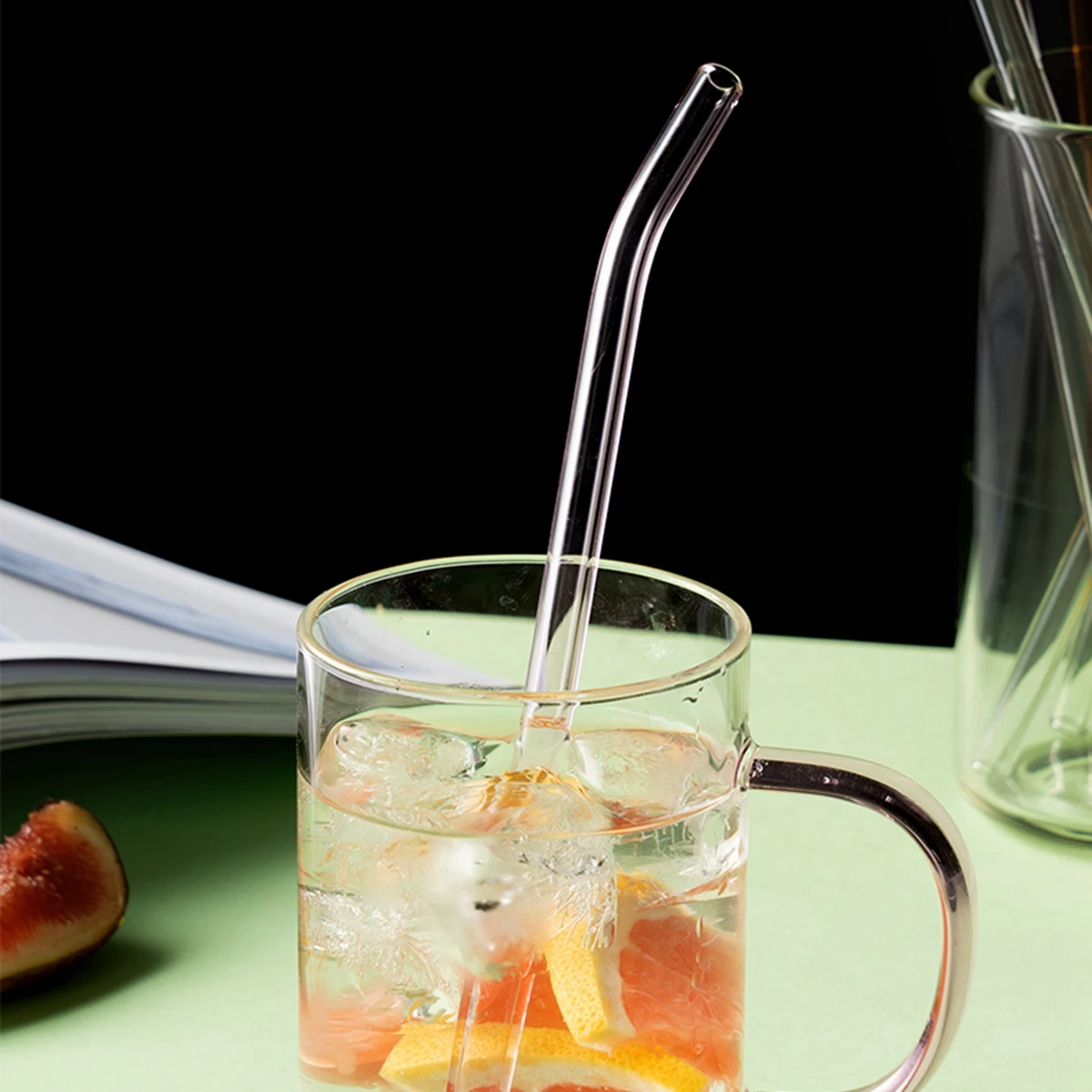 Reusable Glass Straws 8x200mm 4 Pack with Cleaning Brush BPA Free Smoothie for Milkshakes drinking straws glass straw set straw accessories straw cleaner brush
