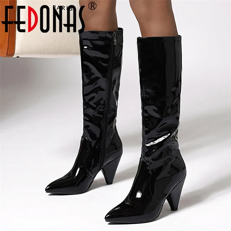 FEDONAS размера плюс Низкий каблук Сапоги до колена Женская осень-зима теплые