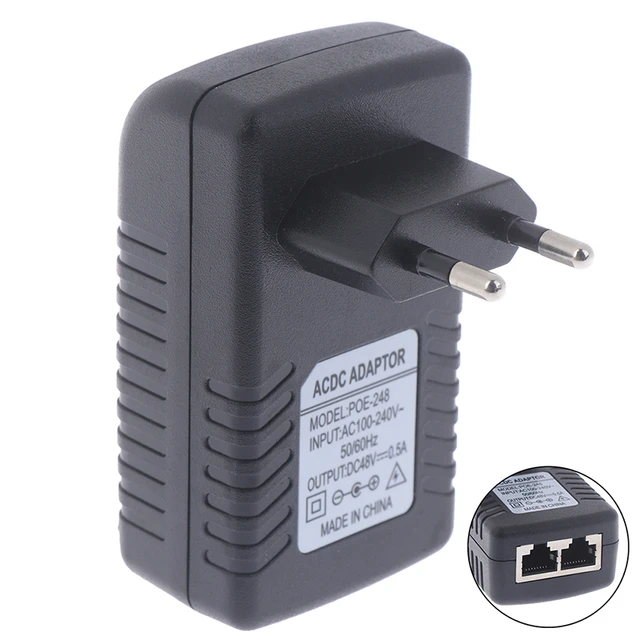 48V-0.5A EU US Wall Plug POE Injector Ethernet Adapter Camera Phone Power  Supply