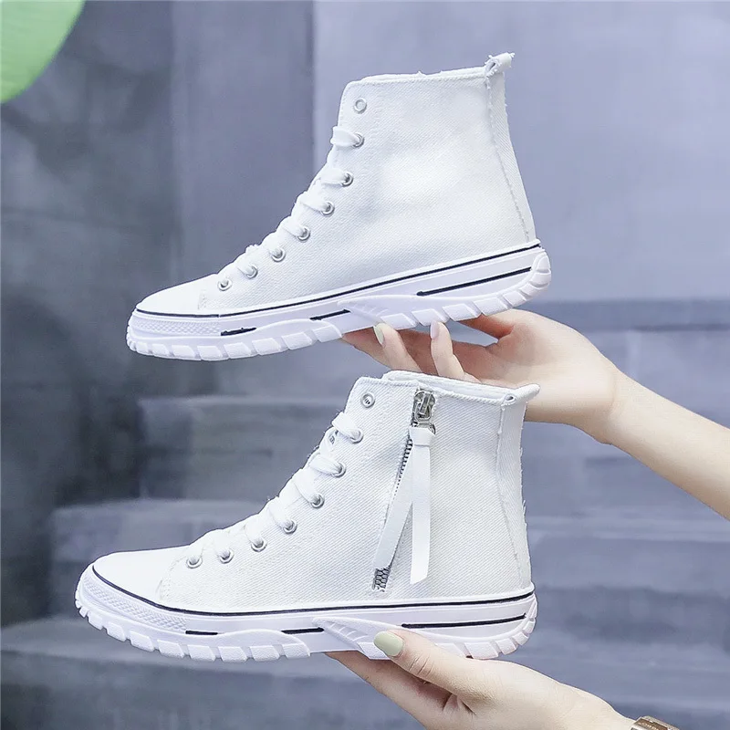 

Hight-top Canvas Shoes Women's 2019 Autumn Korean-style Versatile INS Online Celebrity Ulzzang Fashion Casual Thick Bottomed Whi
