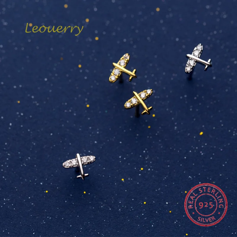 Leouerry, 925 пробы, серебряные мини милые маленькие серьги-гвоздики с самолетом для женщин и девочек, нежные циркониевые серьги самолеты, хорошее ювелирное изделие