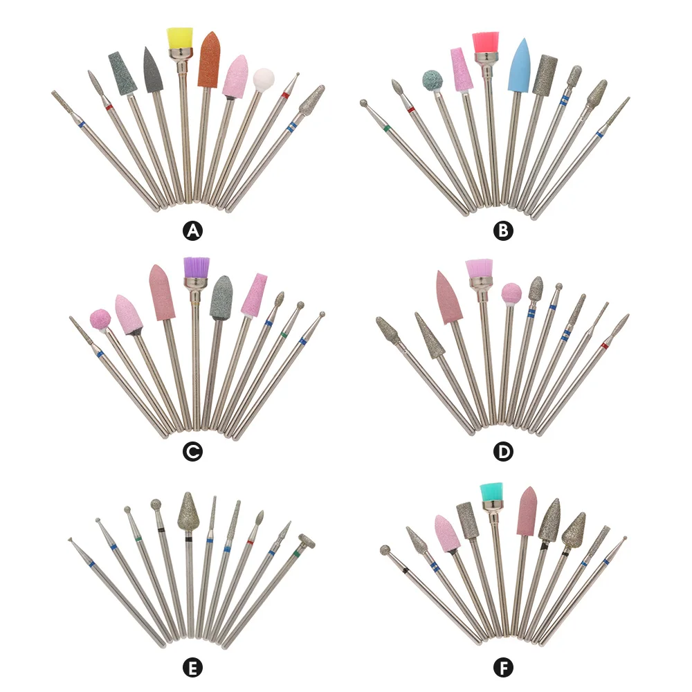 10Pcs Nail Drill Bits For Manicure Drill Pen Cuticle Cleaner Dust Drill Brush Rotary Polishing File Grinding Heads Nail Files