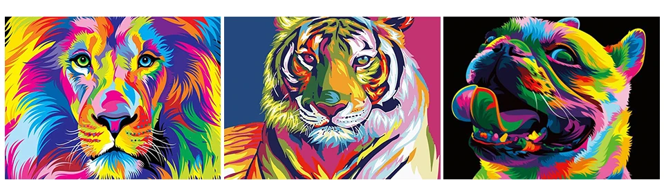 5D DIY Diamond Painting Animals Lion Cat Tiger Cross Stitch Kit Full Drill Square Embroidery Mosaic Art Picture of Rhinestones