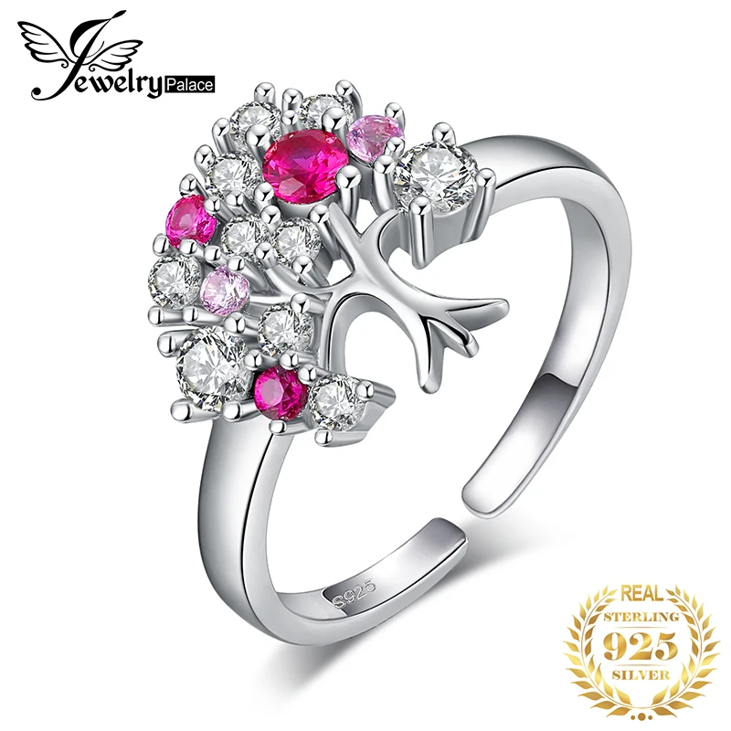 JewelryPalace с камнем, соответствующий месяцу рождения июлю создан красный рубин, цирконий Дерево жизни Обещание Кольца для женщин подарок кольцо из стерлингового серебра 925