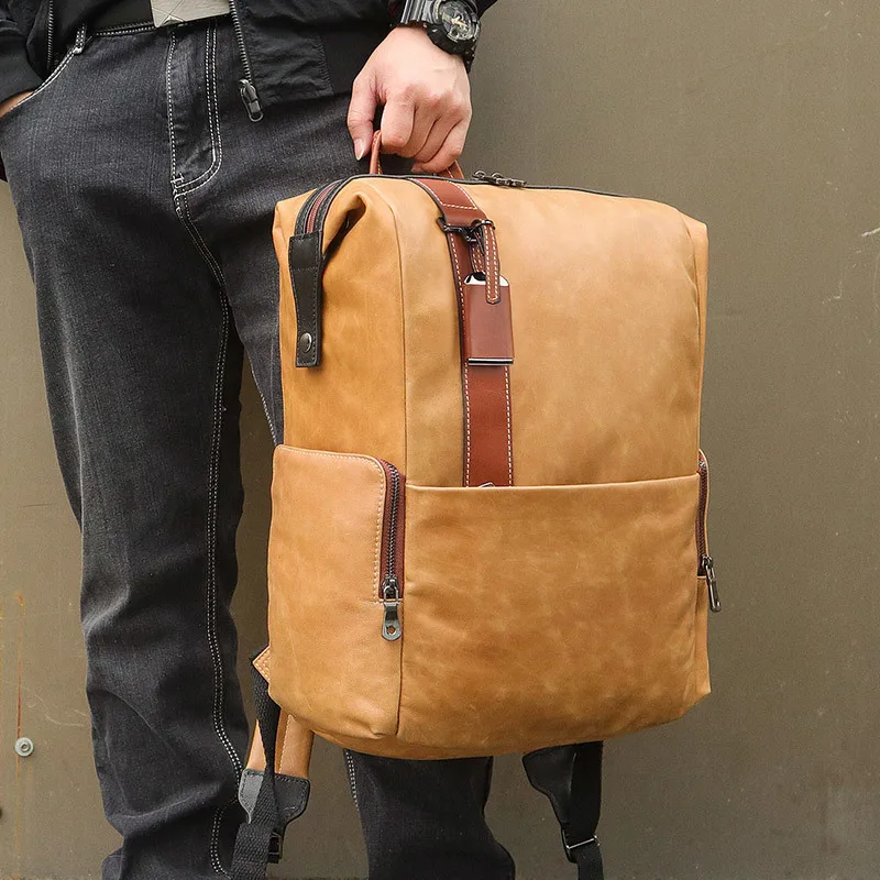 Genuine Leather Men Backpack Laptop Boys Cow Leather Backpacks Student Bag Rucksack For Macbook Mac Book Air 15 Notebook Dell