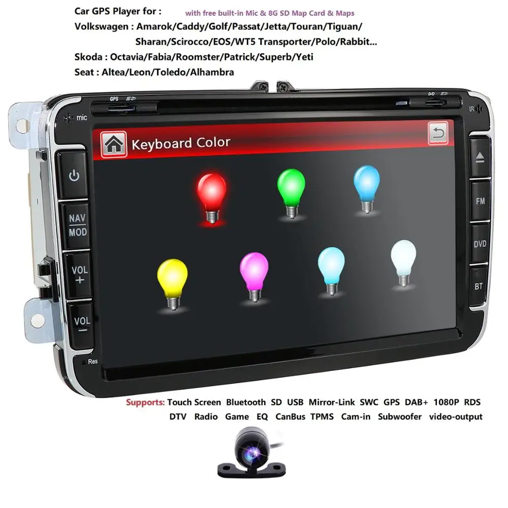 Perfect 2din 8inch car dvd GPS for VW Polo Jetta Tiguan passat b6 cc fabia mirror link USB Radio BT in dash SWC GAME MAP Car Camera DAB+ 1