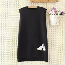 Осенний милый жилет с вышитым Кроликом, Женский вязаный жилет с милым животным, ассиметричный свитер без рукавов с круглым вырезом