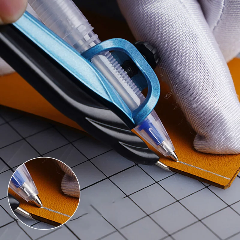 NUBECOM Adjustable Leather Edge Marking Gauge DIY Leather Gauge Spacing Making Tool Clip Mercury Pen Tools