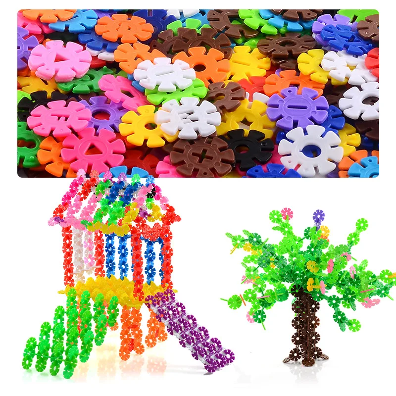 300 pcs Snowflakes sets Connect Interlocking Disc Toy for Kids Puzzle Flakes