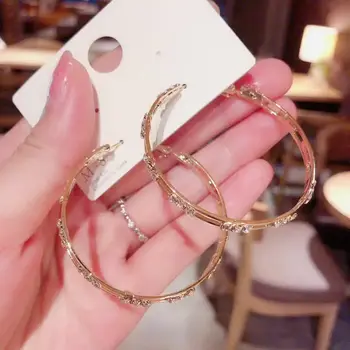 

Gold Big Hoop Women'S Bling Bling Earring Fashion Trendy Simple Delicate Round Dangle Earrings Egirl Rhinestone Jewelry Gift