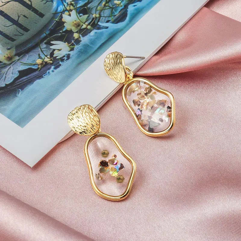 BICUX, новые модные круглые висячие серьги в Корейском стиле для женщин, геометрические круглые золотые серьги в форме сердца, свадебные ювелирные изделия - Окраска металла: Geometric