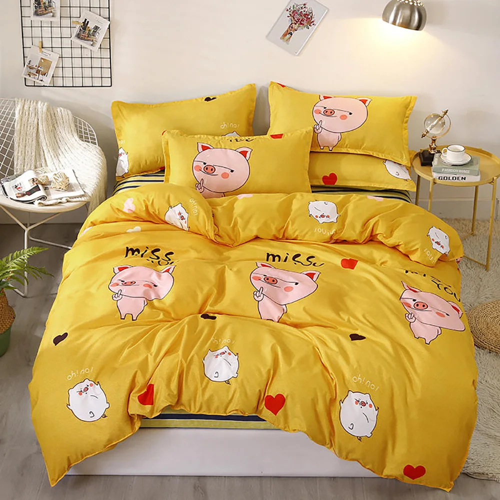 Pink Bedding Set Thumпостельные принадлежности свиньи Комплект постельного белья мультфильм желтый милый креативный король пододеяльник Любовь Королева Полный Твин Один удобный постельный комплект - Цвет: Pink Bedding Set