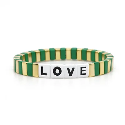 Letter LOVE Bohemia Ins Handmade Charm Enamel Rainbow Tile Bracelet Women Colorful Painted Metal Bracelets Wholesale Jewelry - Metal Color: HDB047-7