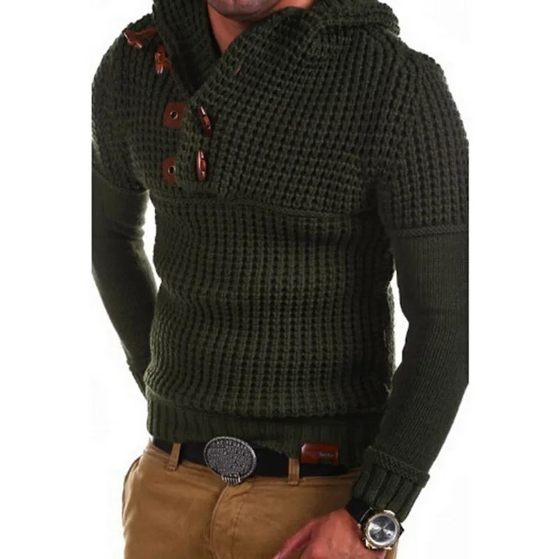 Вязаный мужской свитер, Осень-зима, модные однотонные мужские свитера, толстый теплый мужской джемпер, мужской свитер, пуловеры, верхняя одежда, мужские пальто - Цвет: Армейский зеленый