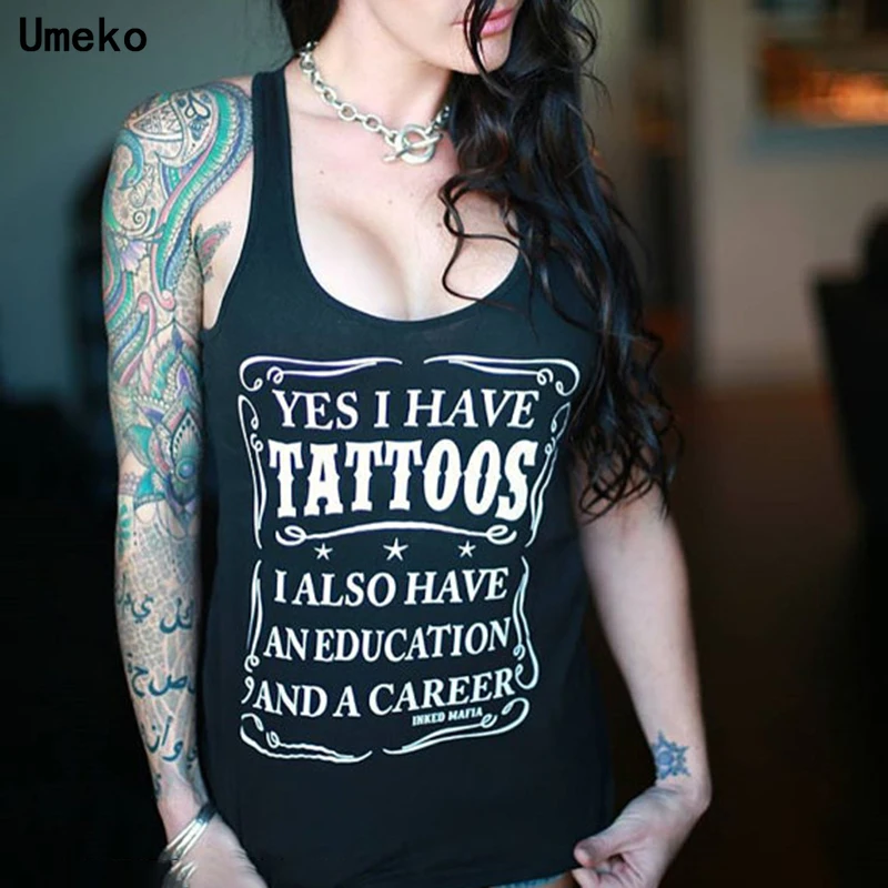 Топ Umeko женский с надписью Yes I'm A Tattoo повседневная Готическая футболка без