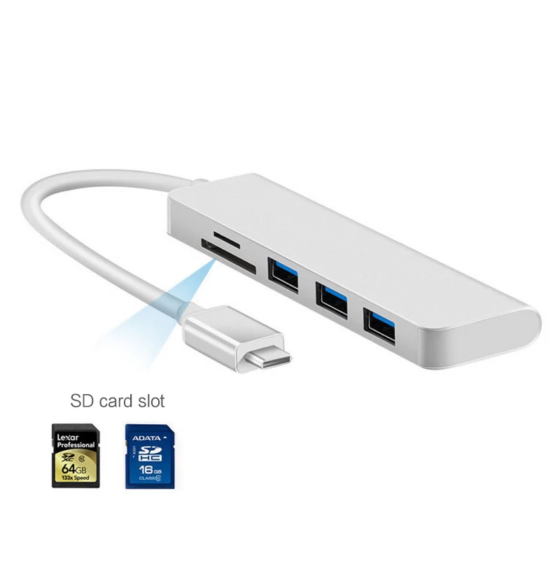 Алюминиевый USB C концентратор тип-c до 3 портов USB 3,0 концентратор TF кард-ридер конвертер кабель для ноутбука Macbook Тип C концентратор адаптер