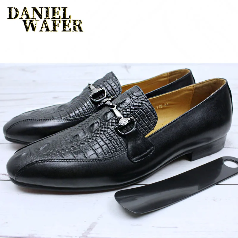 

ITALIAN FASHION MENS LOAFERS LEATHER LUXURY ALLIGATOR PRINTS CASUAL SHOES BLACK BROWN SLIP ON POINTED TOE FORMAL DRESS SHOES MEN