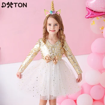 

DXTON Winter Baby Girls Dress 2020 Long Sleeve Princess Dress with Bow V-Neck Children Dress Birthday Party Costume Kids Clothes