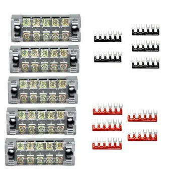 

5 Sets Dual Row 5P Screw Barrier Terminal Blocks Strip Connector 600V 15A