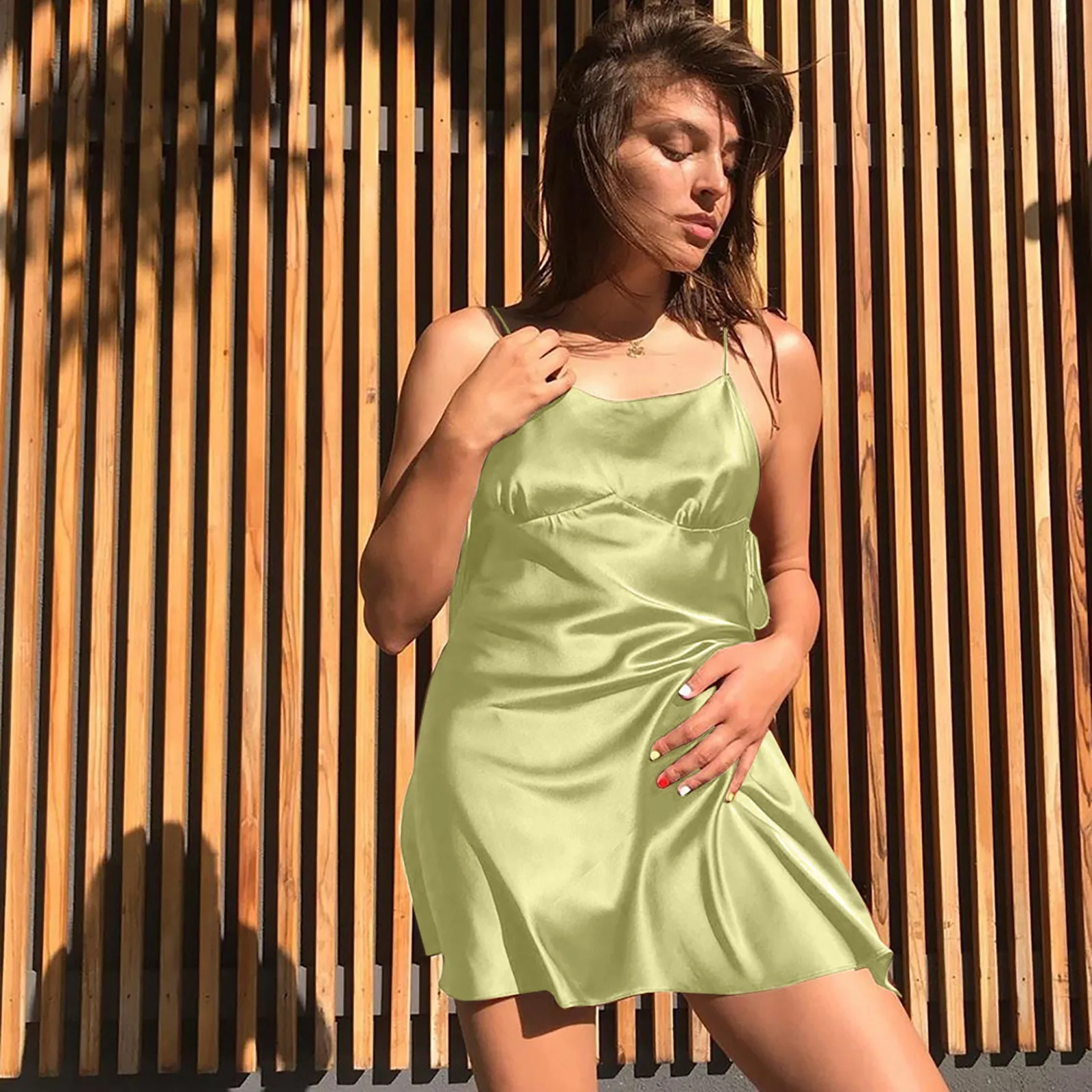 Women's Sexy Dresses Solid Color Square Neck Spaghetti Strap Suspender Sleeveless Open Back Loose Partyclub Short Dresses Dames 2