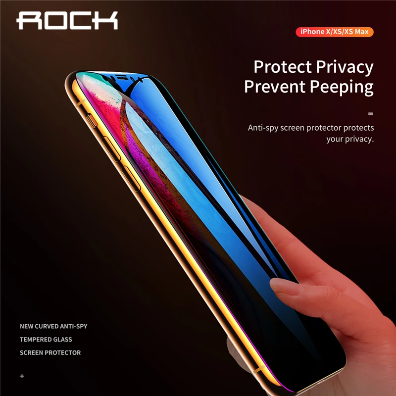 

ROCK New Curved Glass Tempered Glass Screen Anti Glare Full Cover Protective Tempered Glass Film For iphone X XS Max