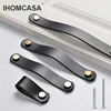 IHOMCASA Black Leather Knobs  Cupboard Shoe Cabinet Cowhide Pulls Handle American Style Furniture Wardrobe Drawer Door Knob ► Photo 3/6