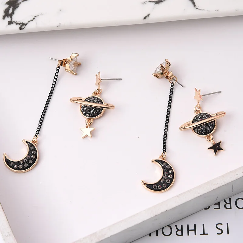 Популярные Стильные корейские сережки, асимметричные серьги в виде звезды, Луны, циркония, длинные серьги в форме звезды