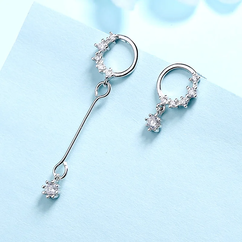 ANENJERY, антиаллергенные, 925 пробы, серебряные, циркониевые, круглые, ассиметричные серьги для женщин, подарок, pendientes oorbellen, S-E932